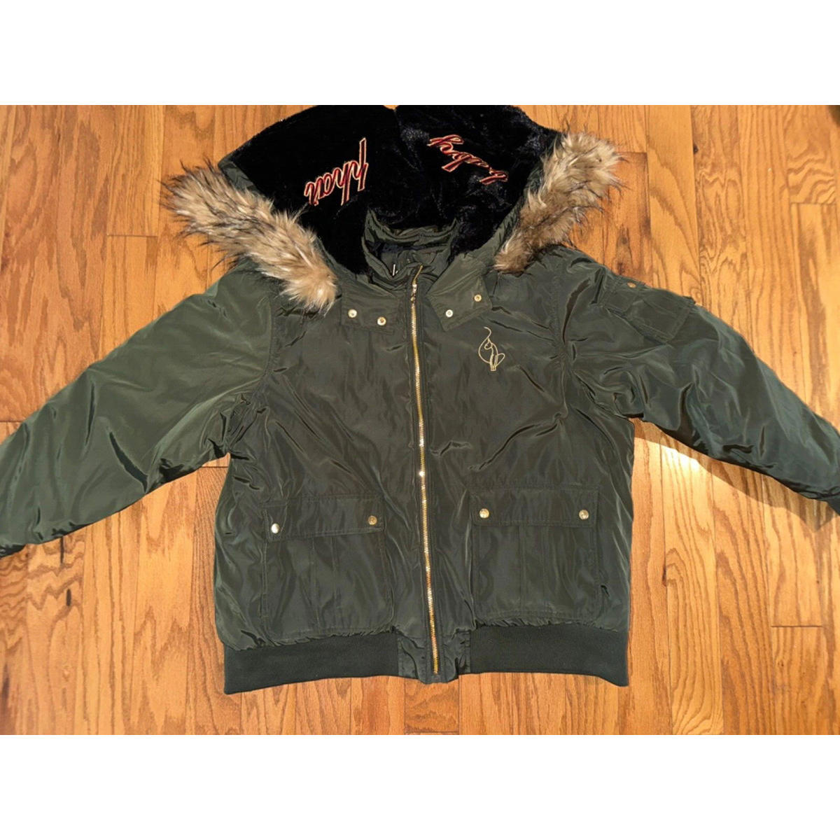 Vintage 90s Y2k Baby Phat Split Hood E Crop Fit Bomber Jacket Green Faux Fur 3x